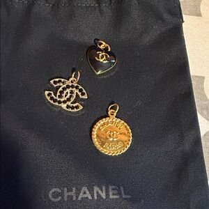 CHANEL Black and Gold CC, Heart and Coin Charms